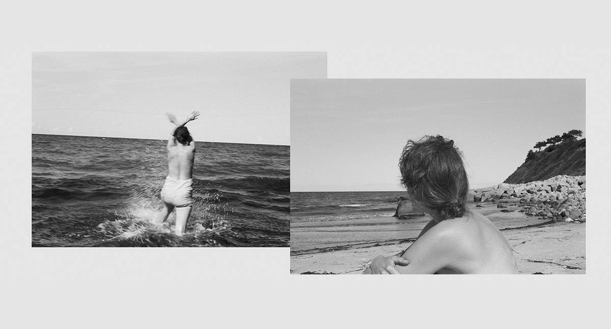 Portræt af Kristina Demant ved havet, fotograferet på analog film af Gyrithe Lemche.